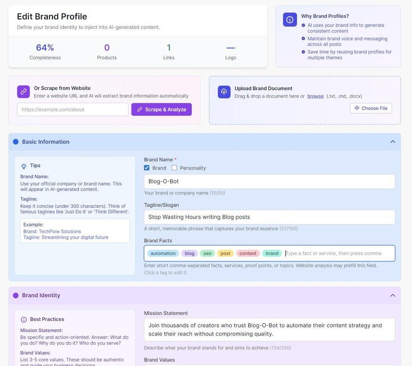 Want AI to write from your knowledge, not generically? Add your brand and documents.